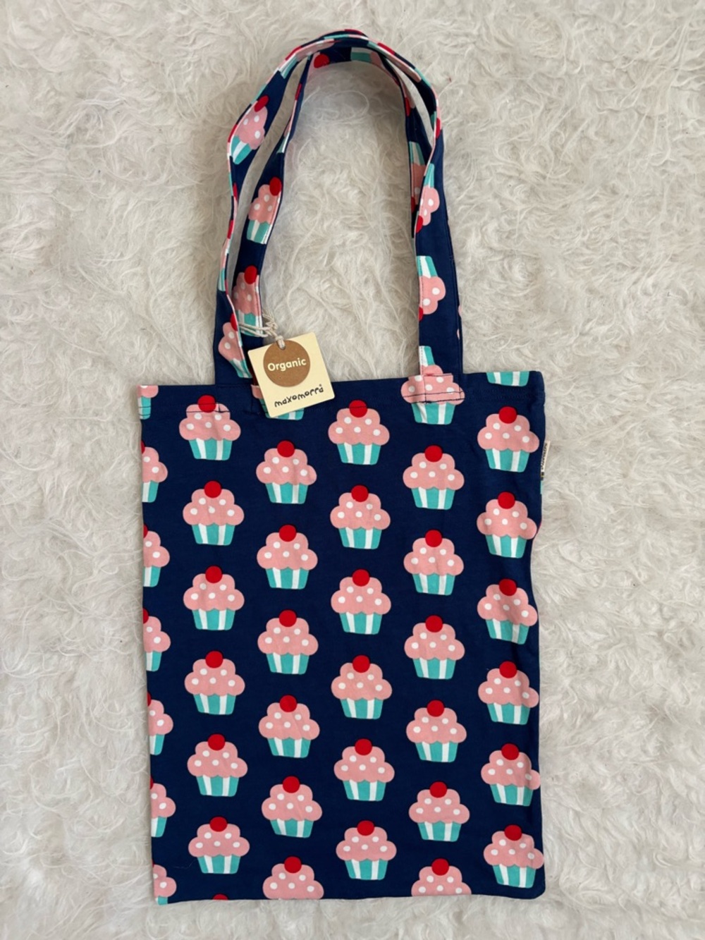 Maxomorra NWT Swedish Organic Cotton Colorful Cupcake AOP Tote Bag